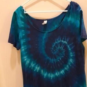 Knit tie dye dress,  ocean wave colors.